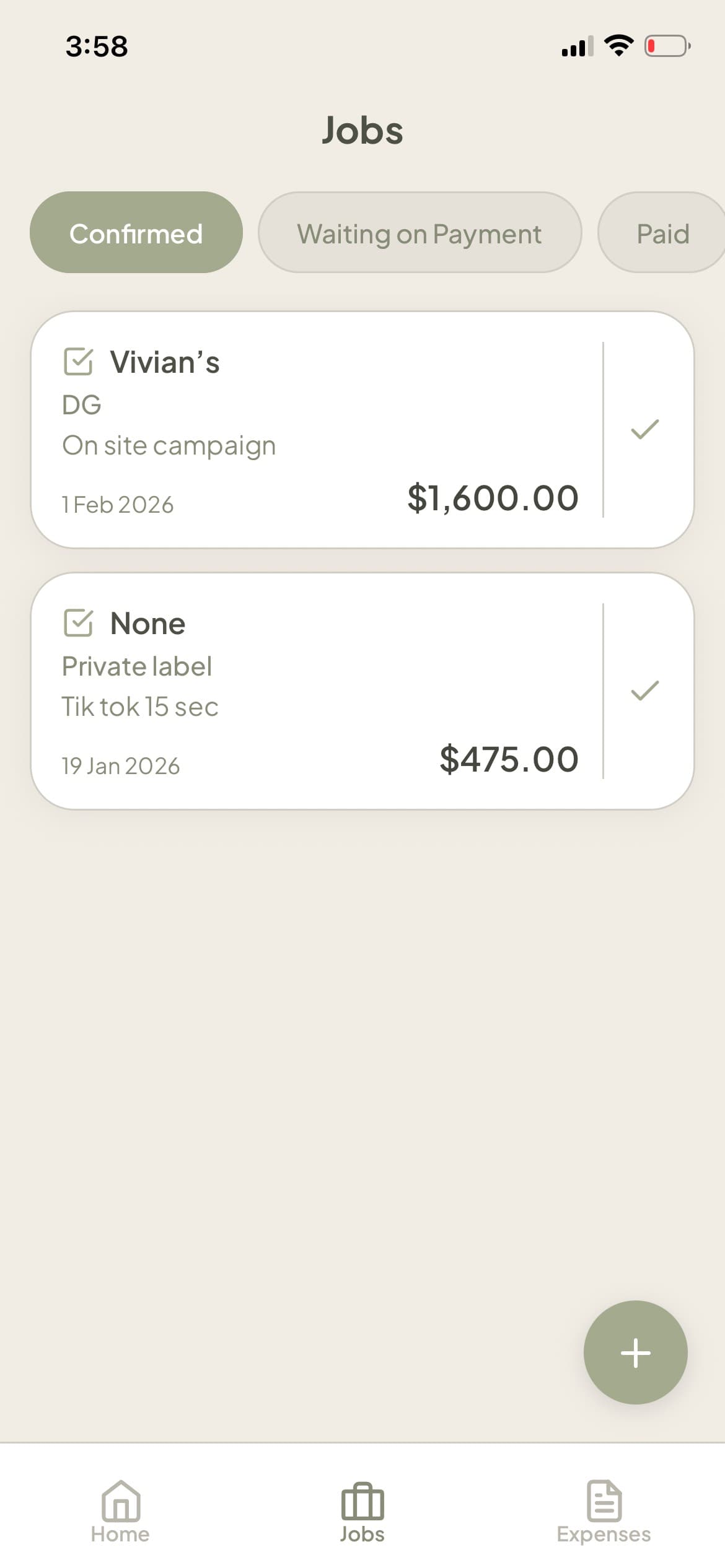 BOOKDU confirmed jobs list showing upcoming modeling work