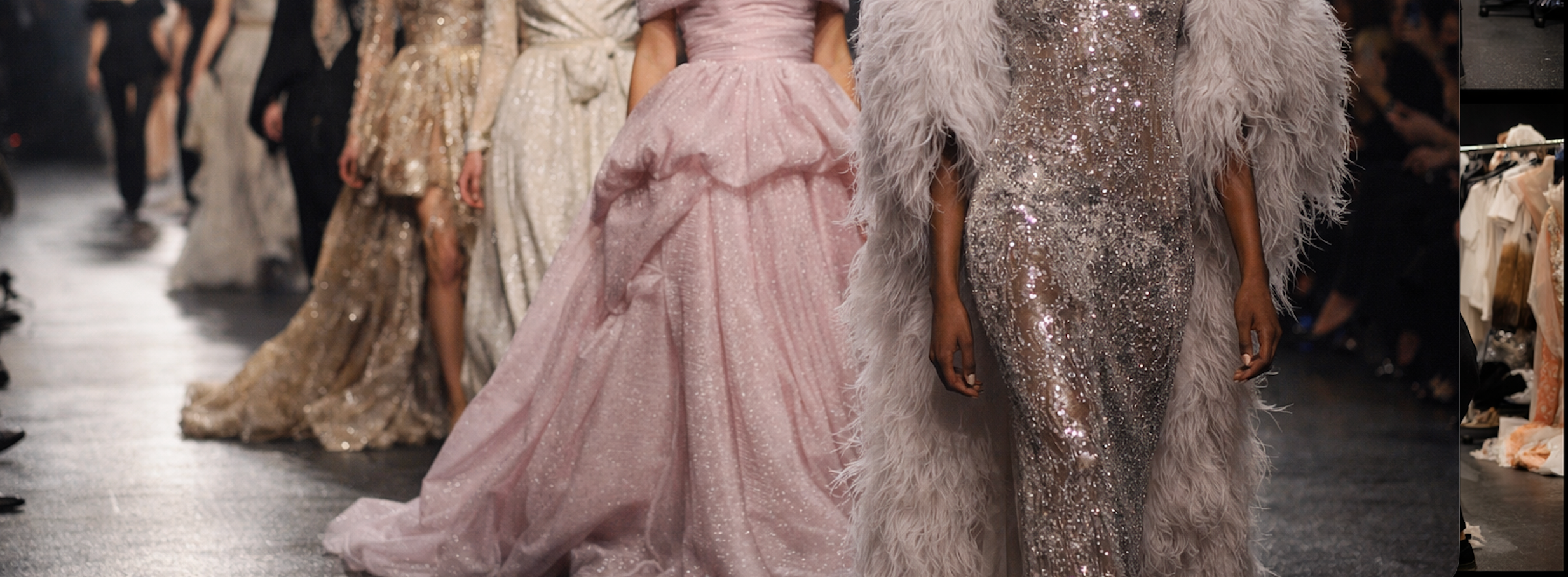 Models walking the runway in couture gowns